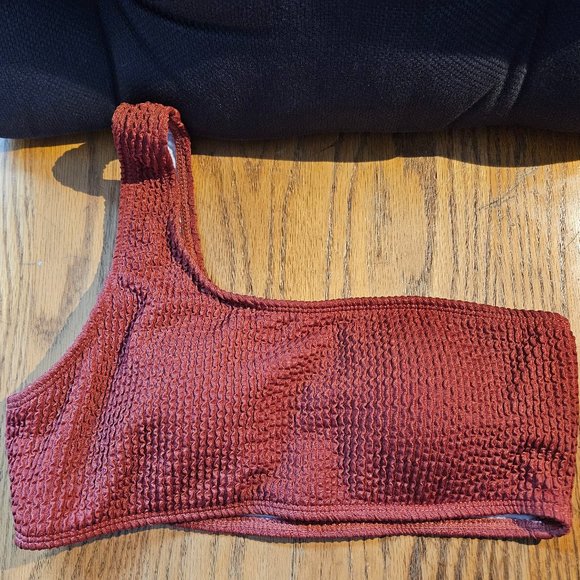 NEW Amazon One Shoulder Ribbed 2-piece Swimsuit - Coffee, Size Medium - Picture 5 of 9